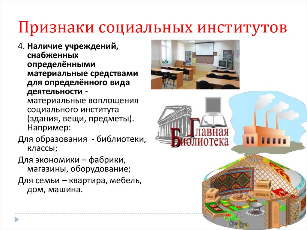 Признаки социальных институтов
