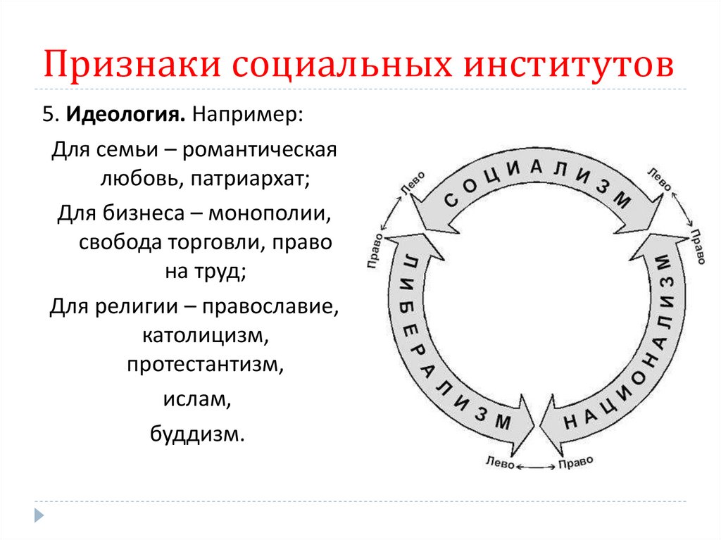 Признаки социальных институтов