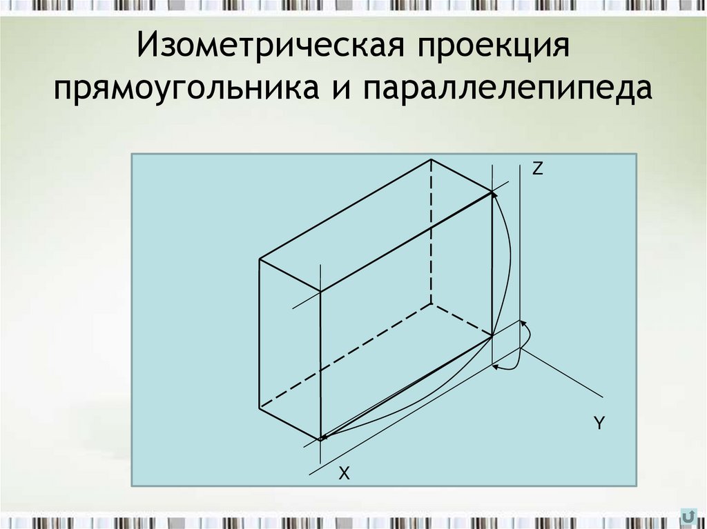 Изометрическая проекция прямоугольника и параллелепипеда