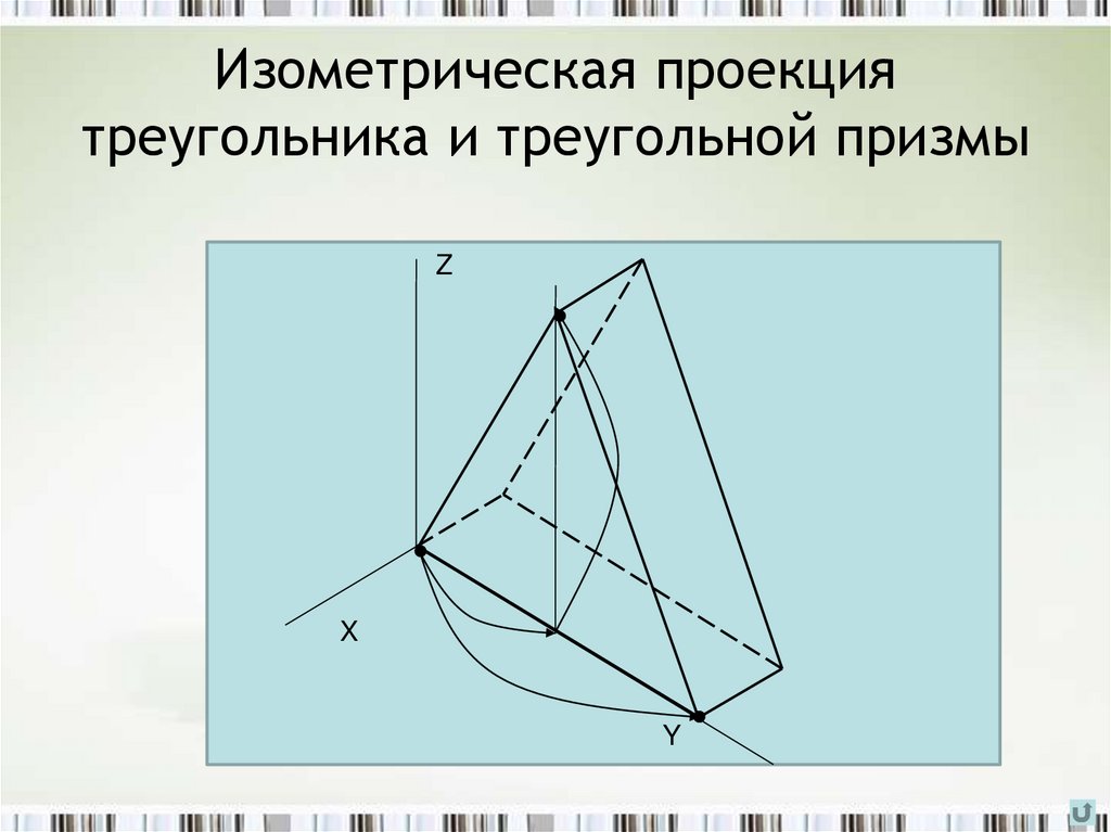 Изометрическая проекция треугольника и треугольной призмы