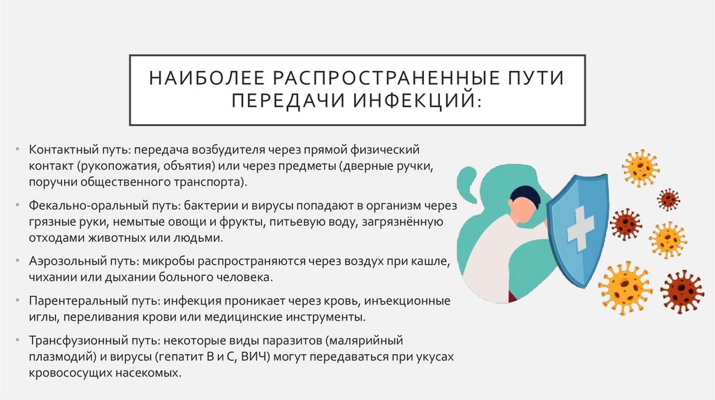 Наиболее распространенные пути передачи инфекций: