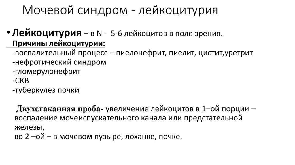 Мочевой синдром - лейкоцитурия