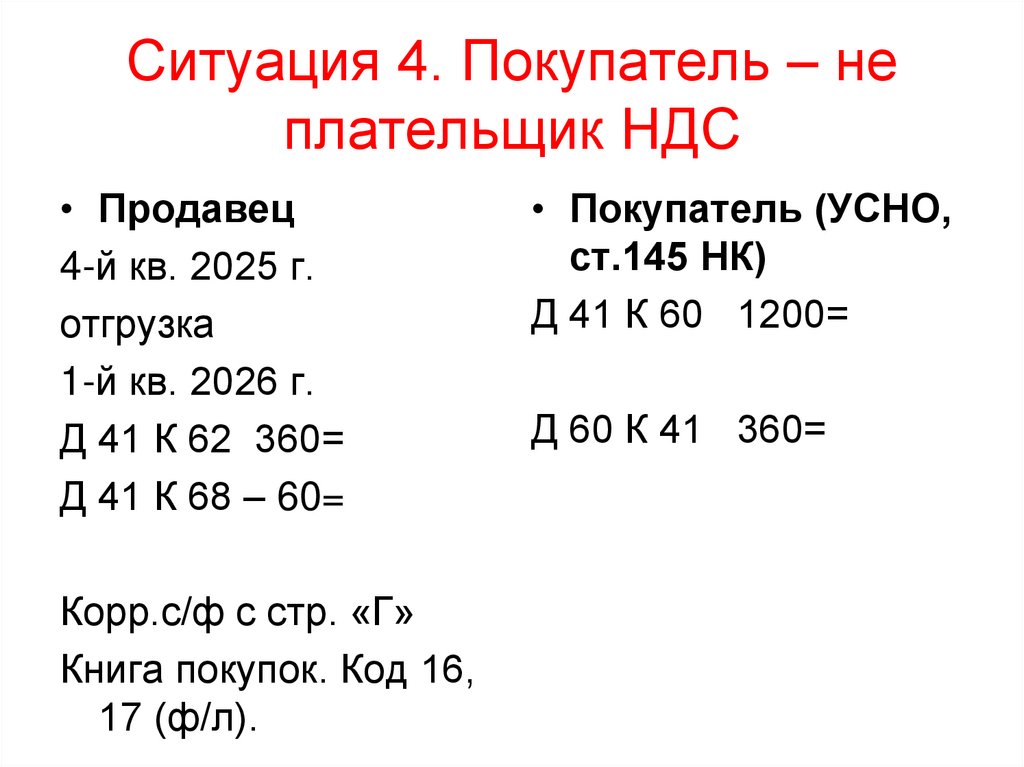 Ситуация 4. Покупатель – не плательщик НДС