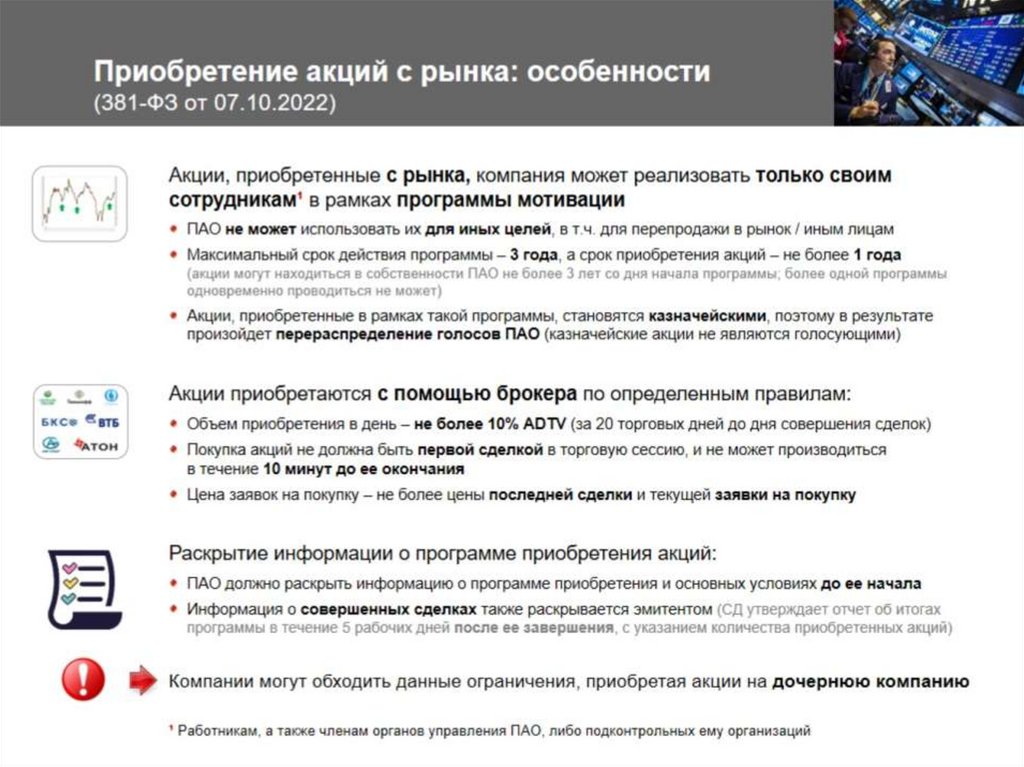 Приобретение акций с рынка: особенности (381-ФЗ от 07.10.2022)