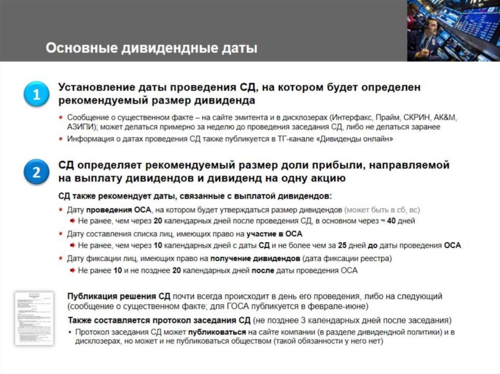 Основные дивидендные даты