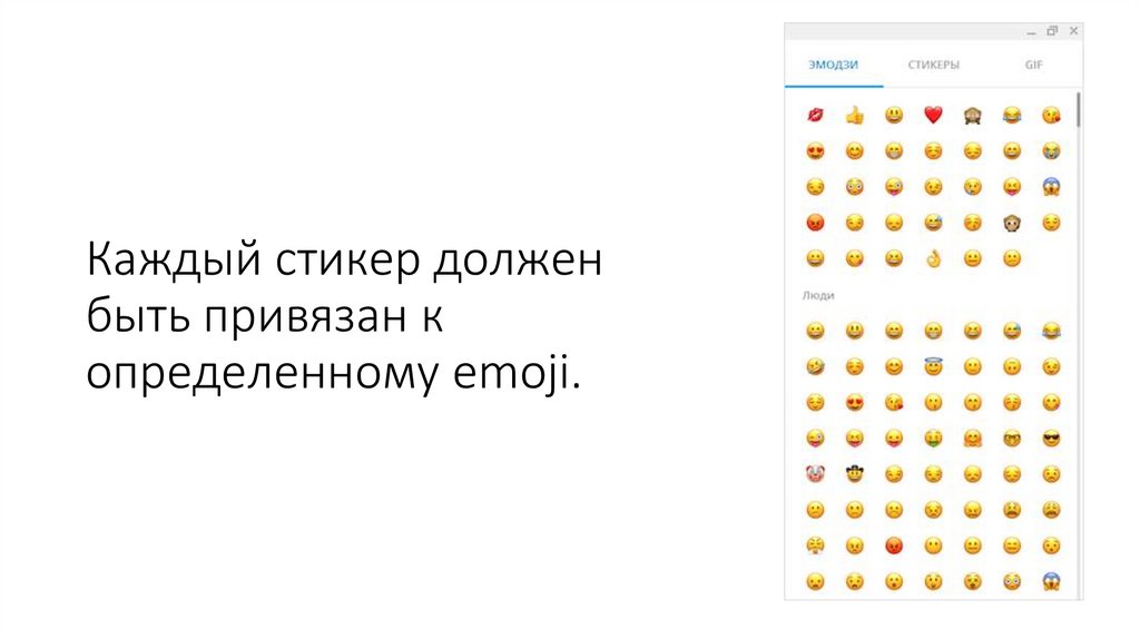 Каждый стикер должен быть привязан к определенному emoji.