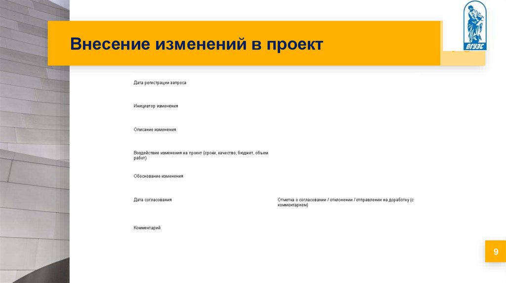 Внесение изменений в проект