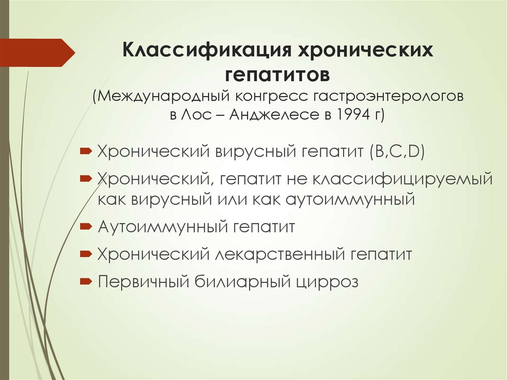 Классификация хронических гепатитов (Международный конгресс гастроэнтерологов в Лос – Анджелесе в 1994 г)