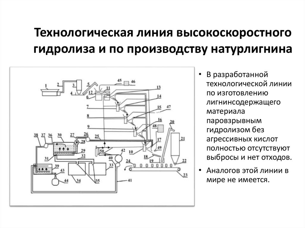 Технологическая линия высокоскоростного гидролиза и по производству натурлигнина
