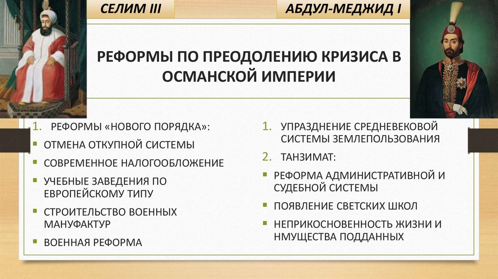 РЕФОРМЫ ПО ПРЕОДОЛЕНИЮ КРИЗИСА В ОСМАНСКОЙ ИМПЕРИИ