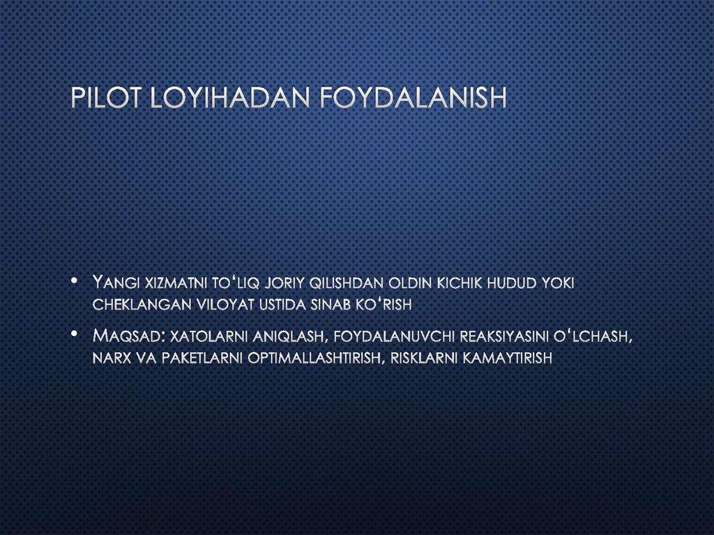 Pilot loyihadan foydalanish