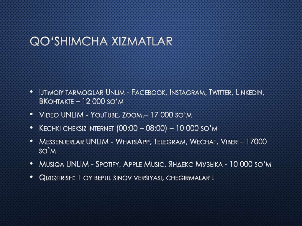 Qo‘shimcha xizmatlar