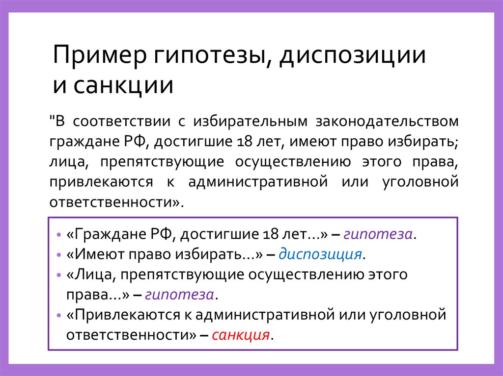 Пример гипотезы, диспозиции и санкции