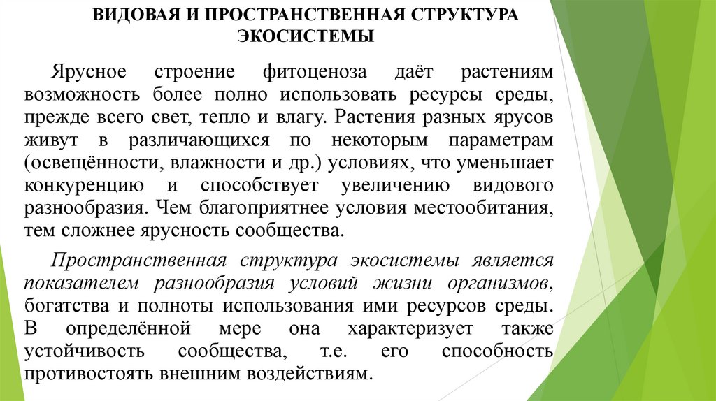 ВИДОВАЯ И ПРОСТРАНСТВЕННАЯ СТРУКТУРА ЭКОСИСТЕМЫ