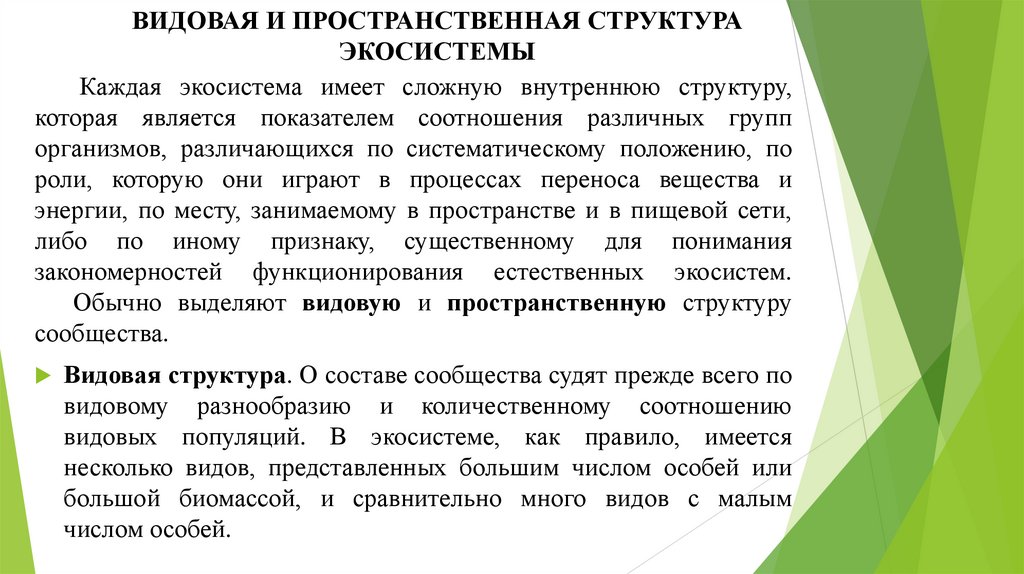 ВИДОВАЯ И ПРОСТРАНСТВЕННАЯ СТРУКТУРА ЭКОСИСТЕМЫ