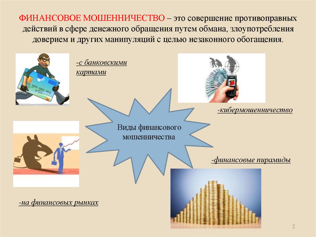ФИНАНСОВОЕ МОШЕННИЧЕСТВО – это совершение противоправных действий в сфере денежного обращения путем обмана, злоупотребления