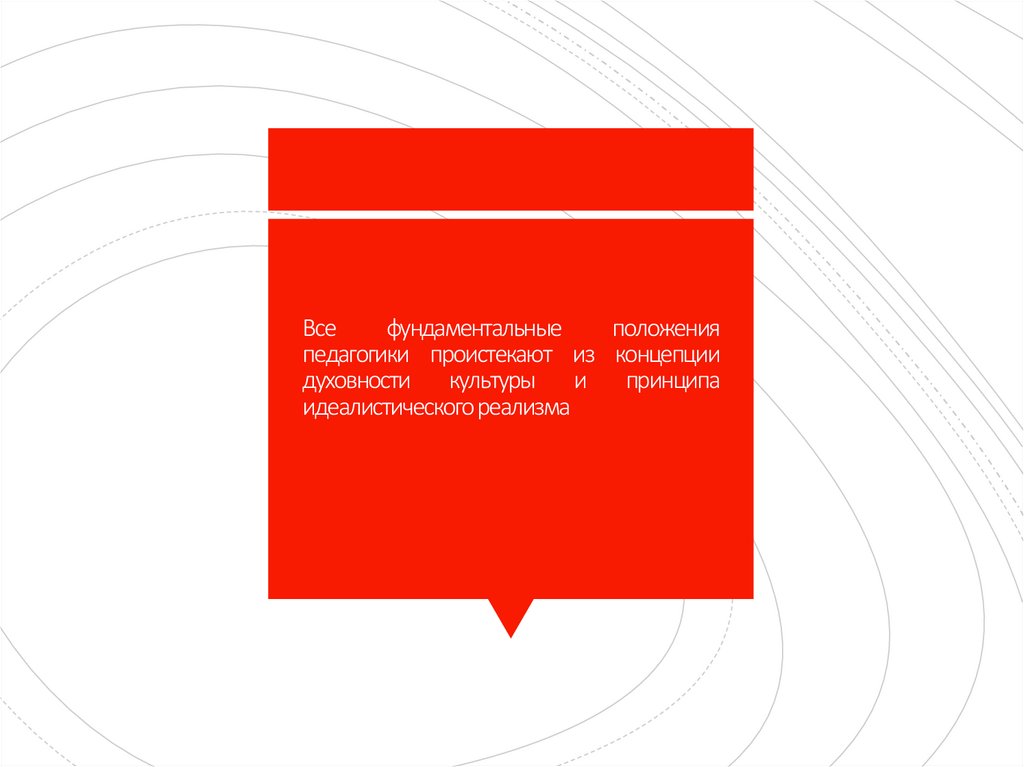 Все фундаментальные положения педагогики проистекают из концепции духовности культуры и принципа идеалистического реализма