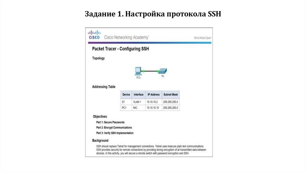 Задание 1. Настройка протокола SSH