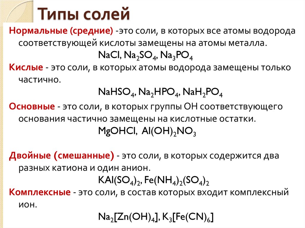 Типы солей