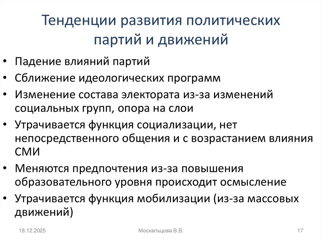 Тенденции развития политических партий и движений