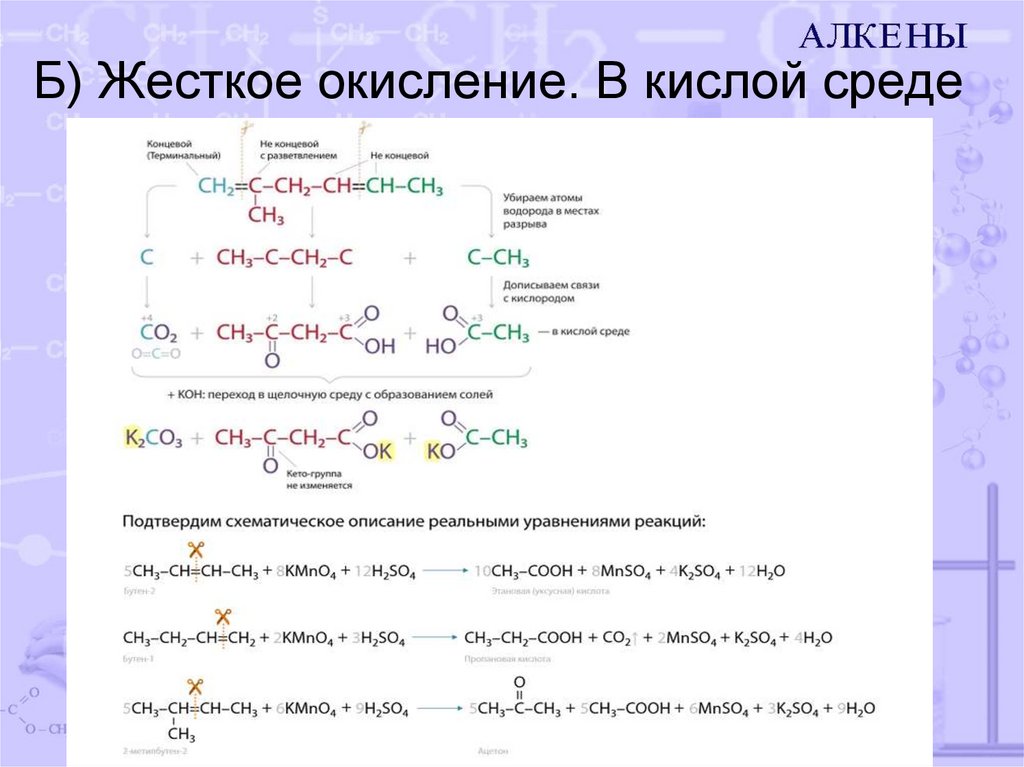 Б) Жесткое окисление. В кислой среде