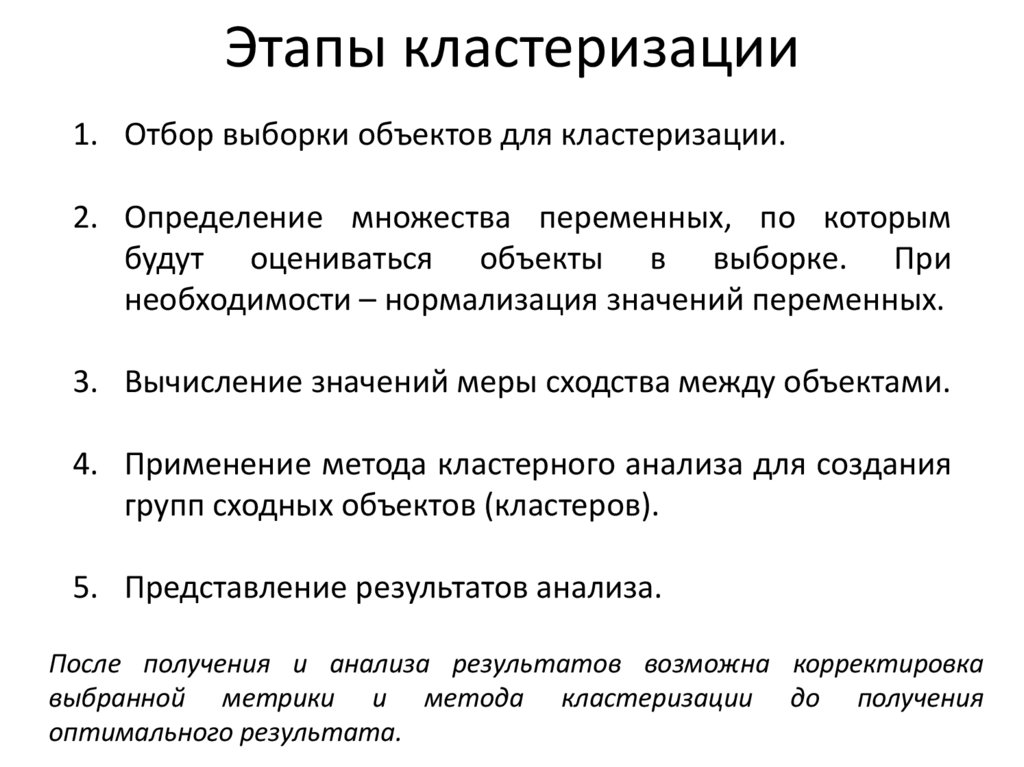 Этапы кластеризации