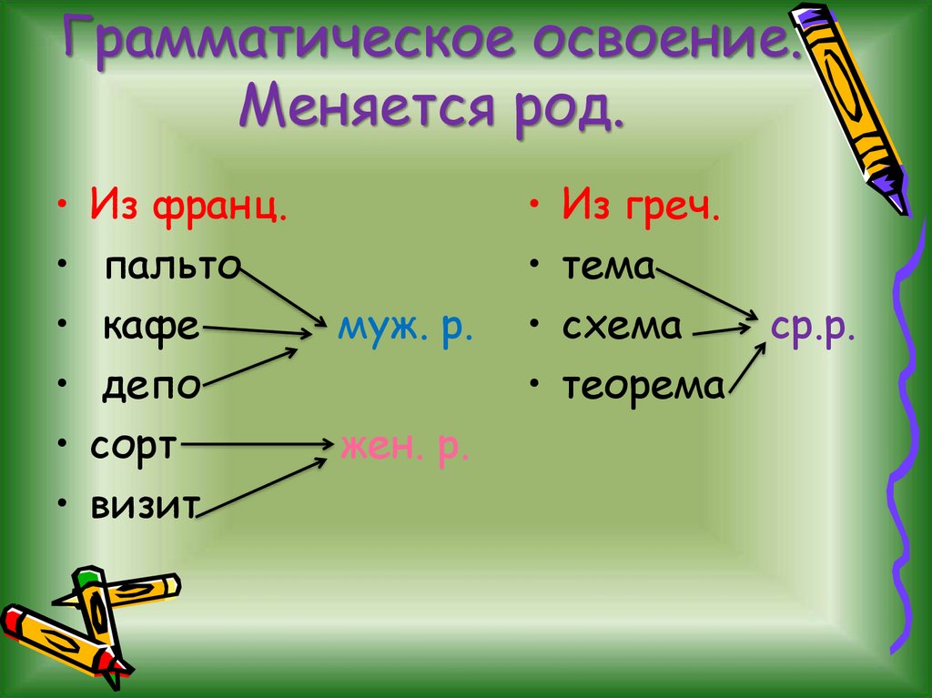 Грамматическое освоение. Меняется род.