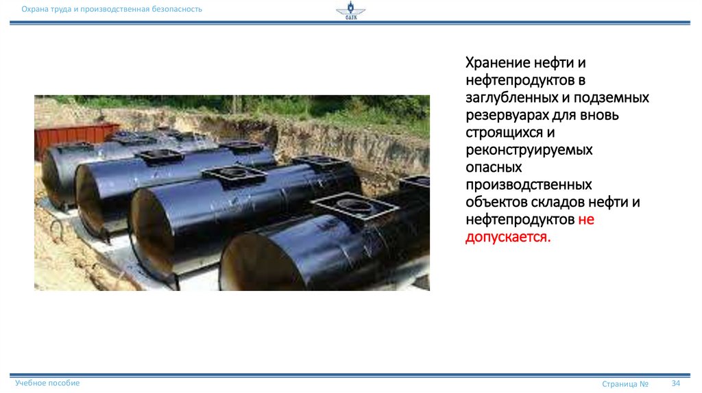 Хранение нефти и нефтепродуктов в заглубленных и подземных резервуарах для вновь строящихся и реконструируемых опасных
