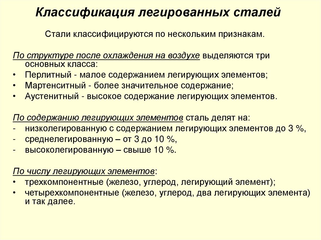 Классификация легированных сталей 