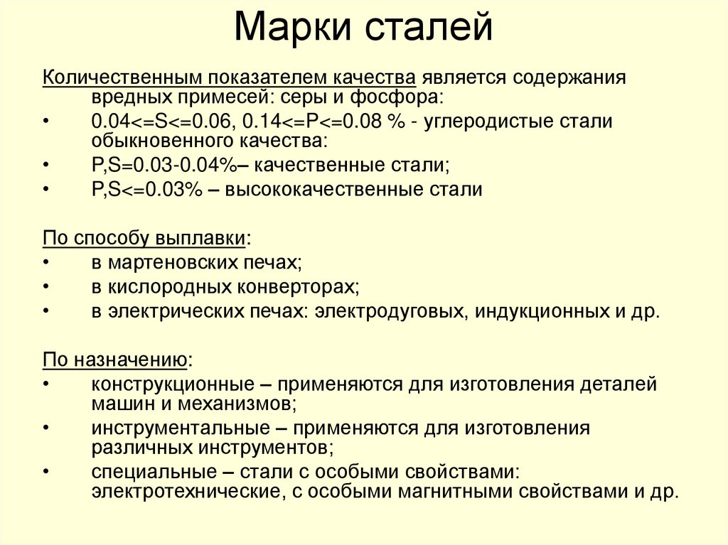 Марки сталей