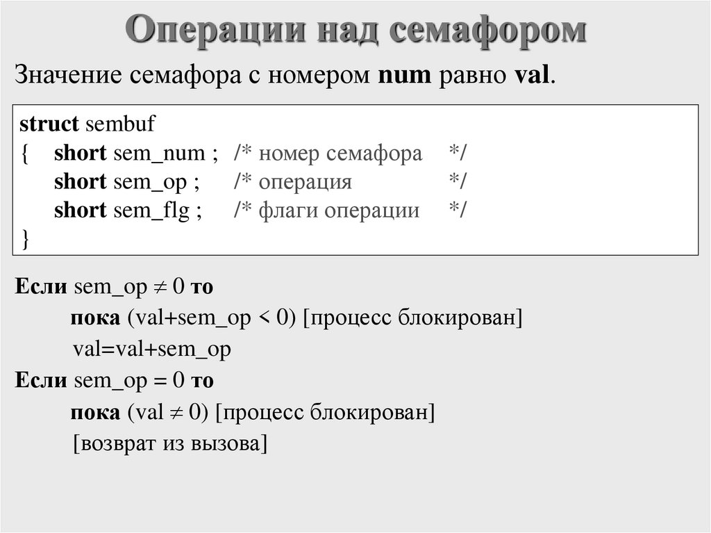 Операции над семафором