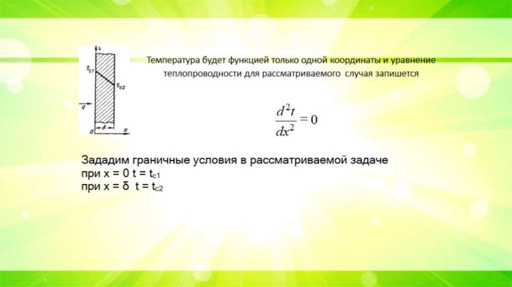 Температура будет функцией только одной координаты и уравнение теплопроводности для рассматриваемого случая запишется