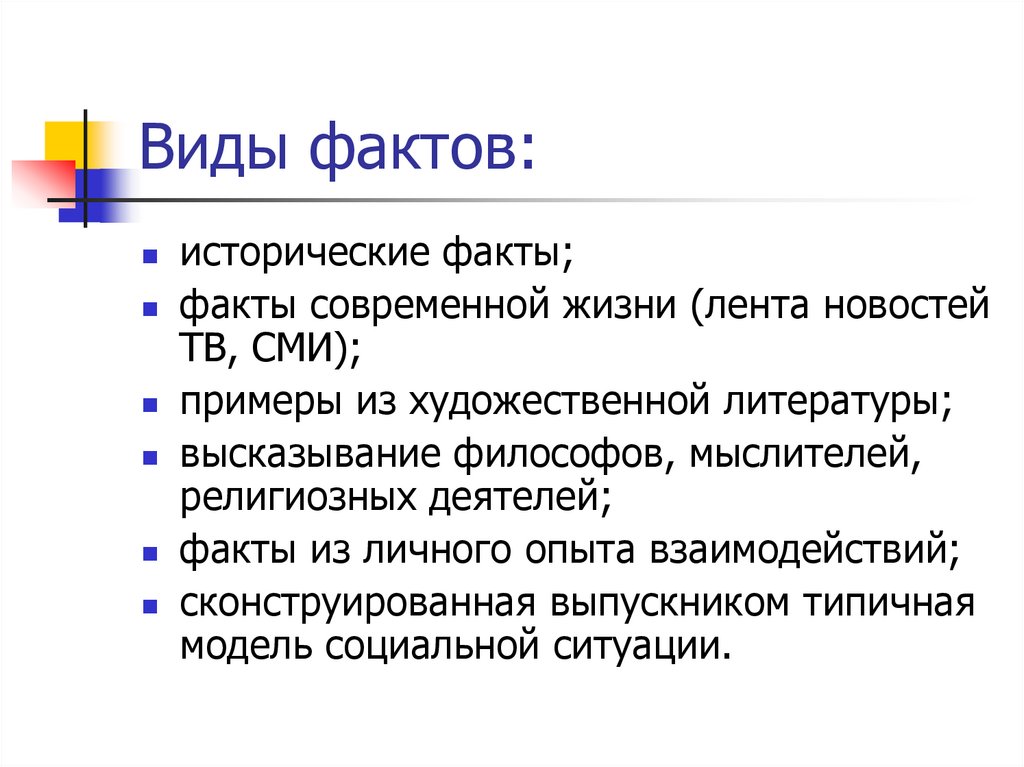 Виды фактов:
