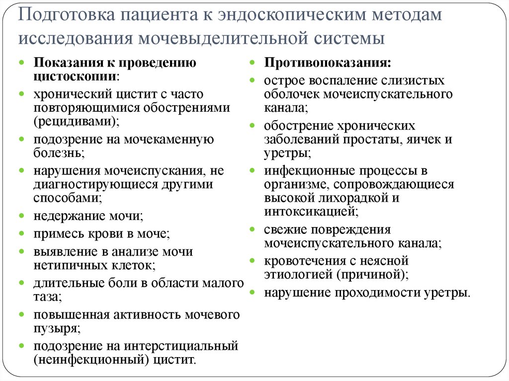 Подготовка пациента к эндоскопическим методам исследования мочевыделительной системы