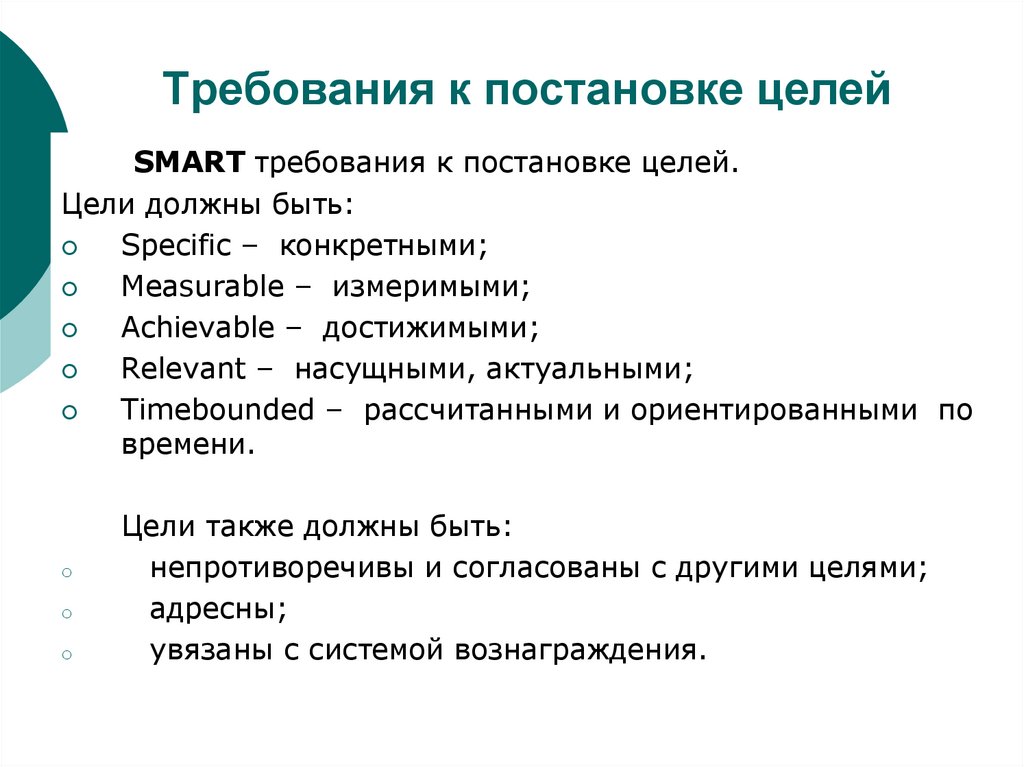 Требования к постановке целей