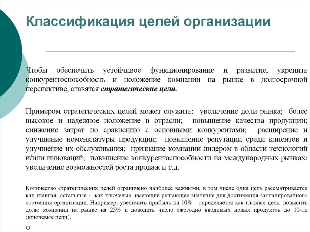 Классификация целей организации