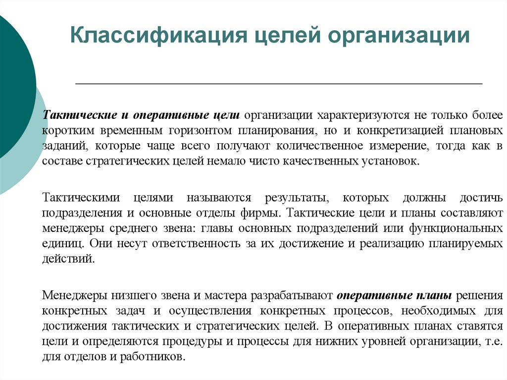 Классификация целей организации