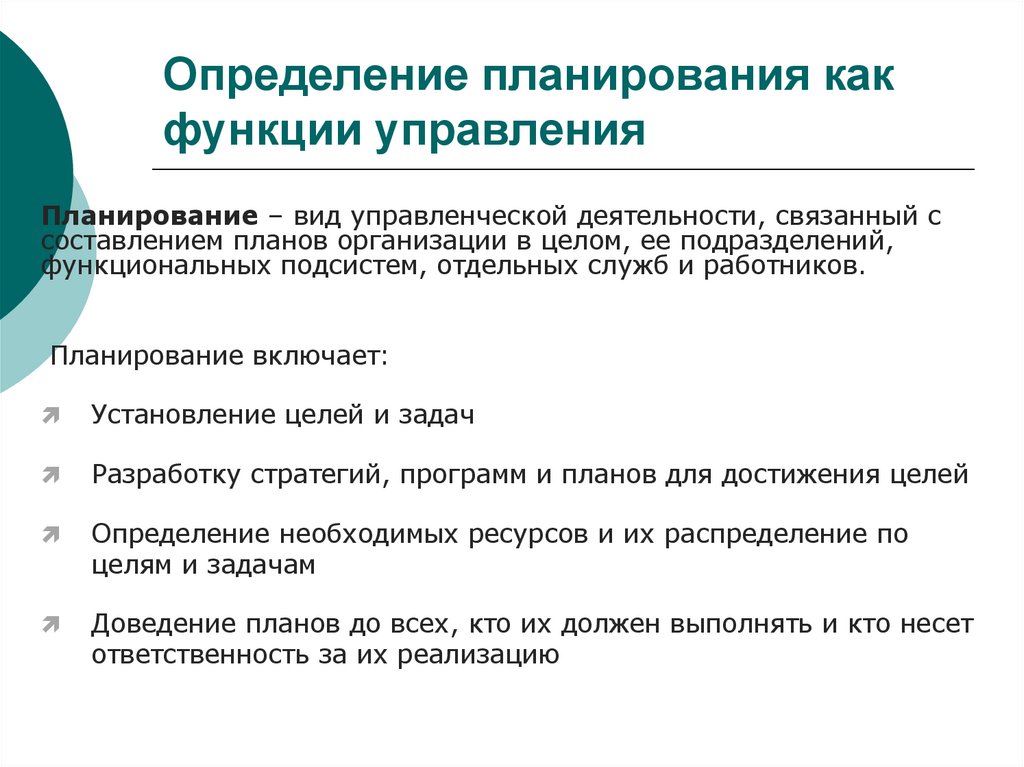 Определение планирования как функции управления