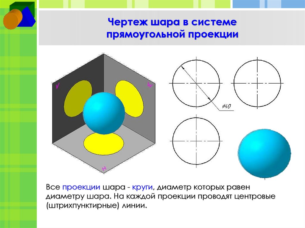 Чертеж шара в системе прямоугольной проекции