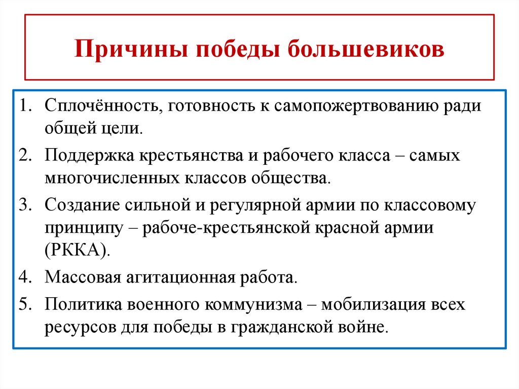 Причины победы большевиков