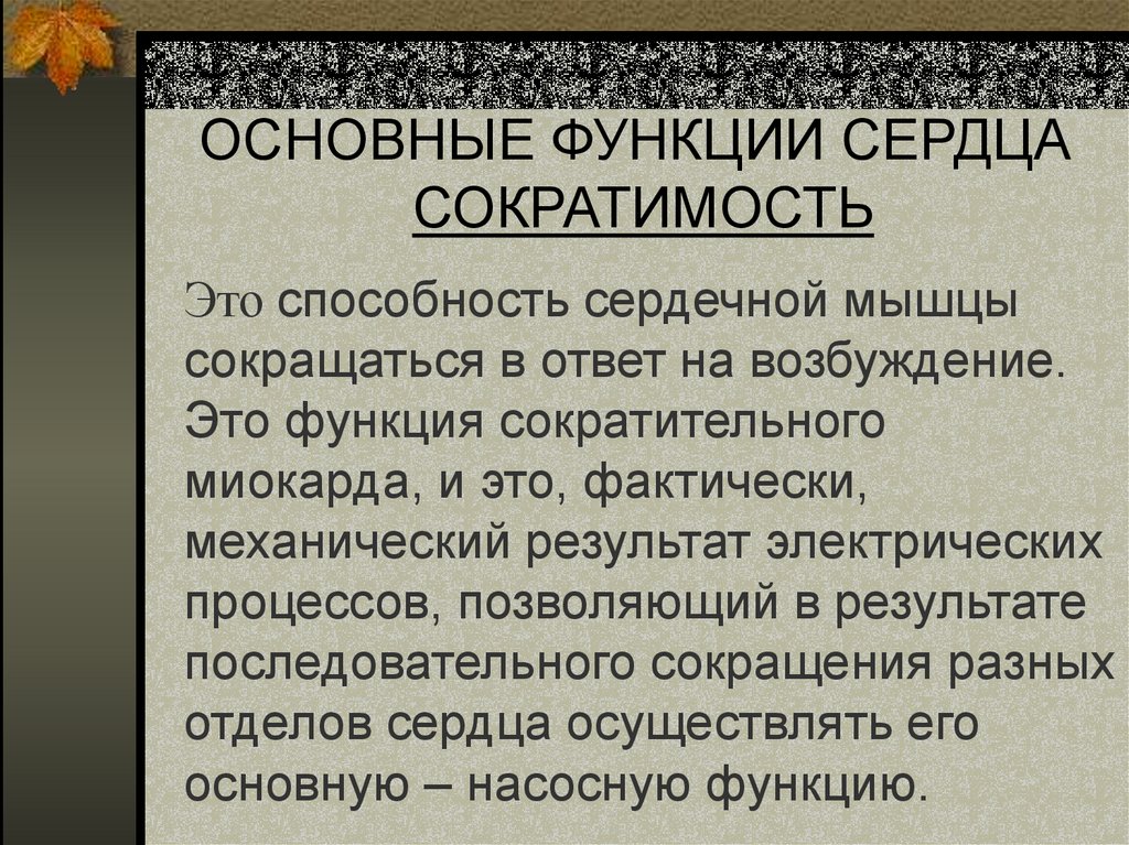 ОСНОВНЫЕ ФУНКЦИИ СЕРДЦА СОКРАТИМОСТЬ