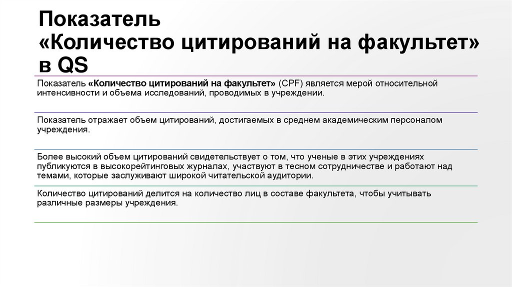 Показатель «Количество цитирований на факультет» в QS