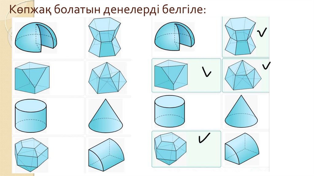 Көпжақ болатын денелерді белгіле: