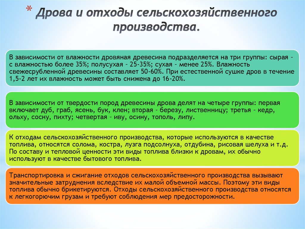Дрова и отходы сельскохозяйственного производства.
