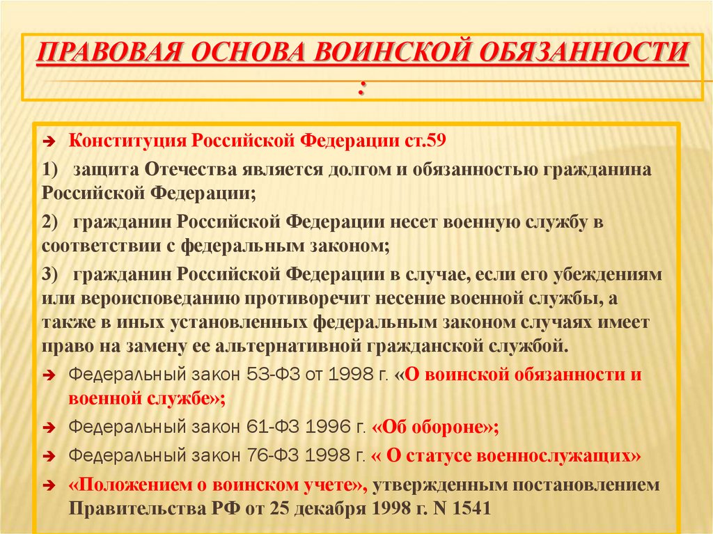 Правовая основа воинской обязанности :