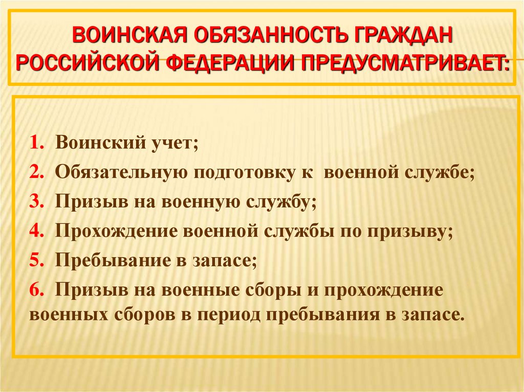 Воинская обязанность граждан Российской Федерации предусматривает: