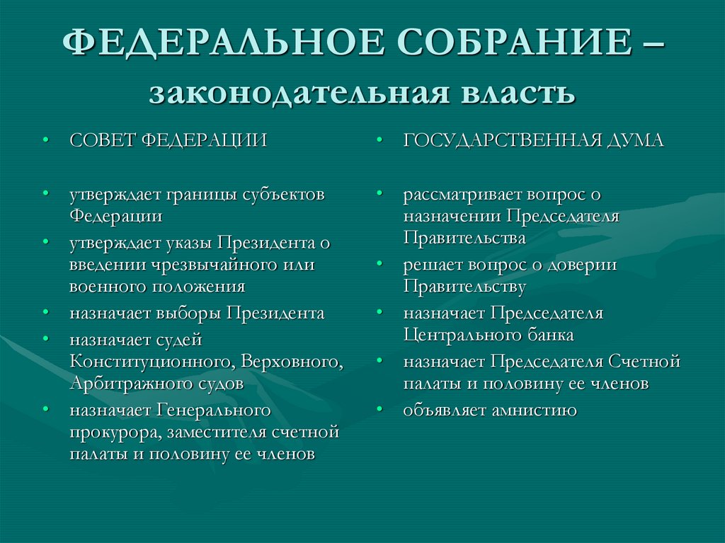 ФЕДЕРАЛЬНОЕ СОБРАНИЕ – законодательная власть