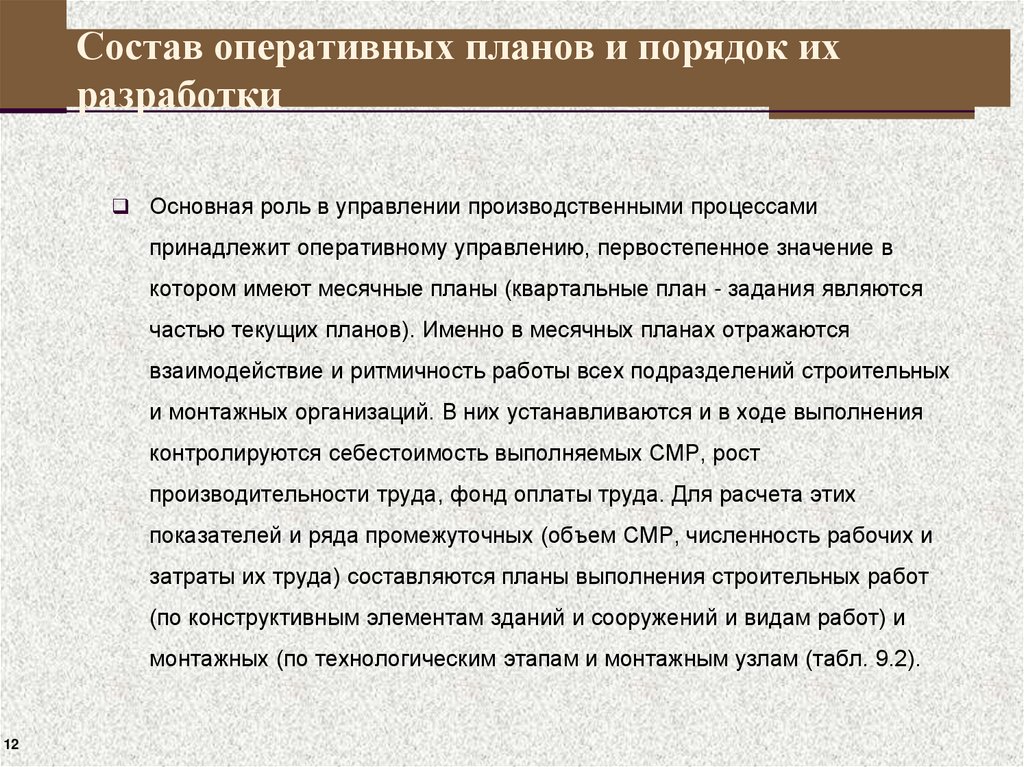Состав оперативных планов и порядок их разработки