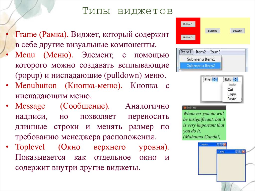 Типы виджетов