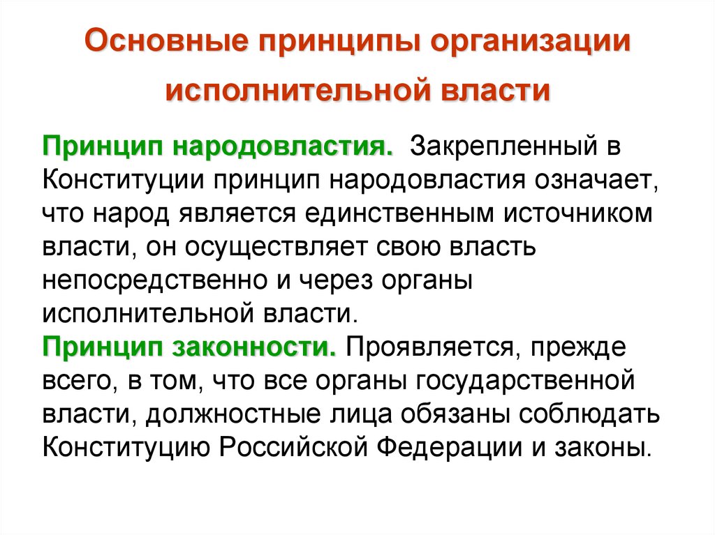 Основные принципы организации исполнительной власти